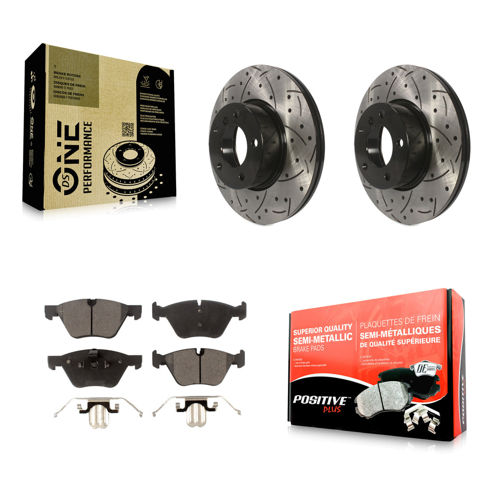 Front Coated Drilled Slotted Disc Brake Rotors And Semi-Metallic Pads Kit For 2008 BMW 328xi To 08 07 KDF-100121