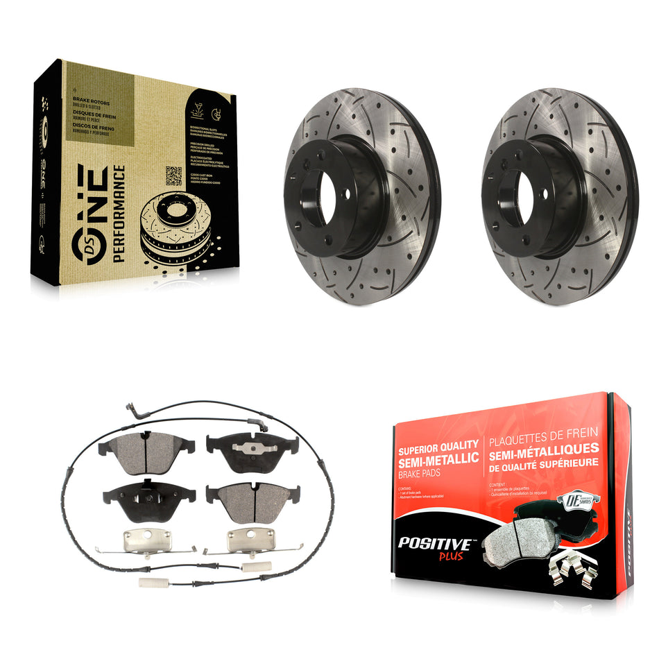 Front Coated Drilled Slotted Disc Brake Rotors And Semi-Metallic Pads Kit For BMW 328i xDrive X1 328xi 323i KDF-100124