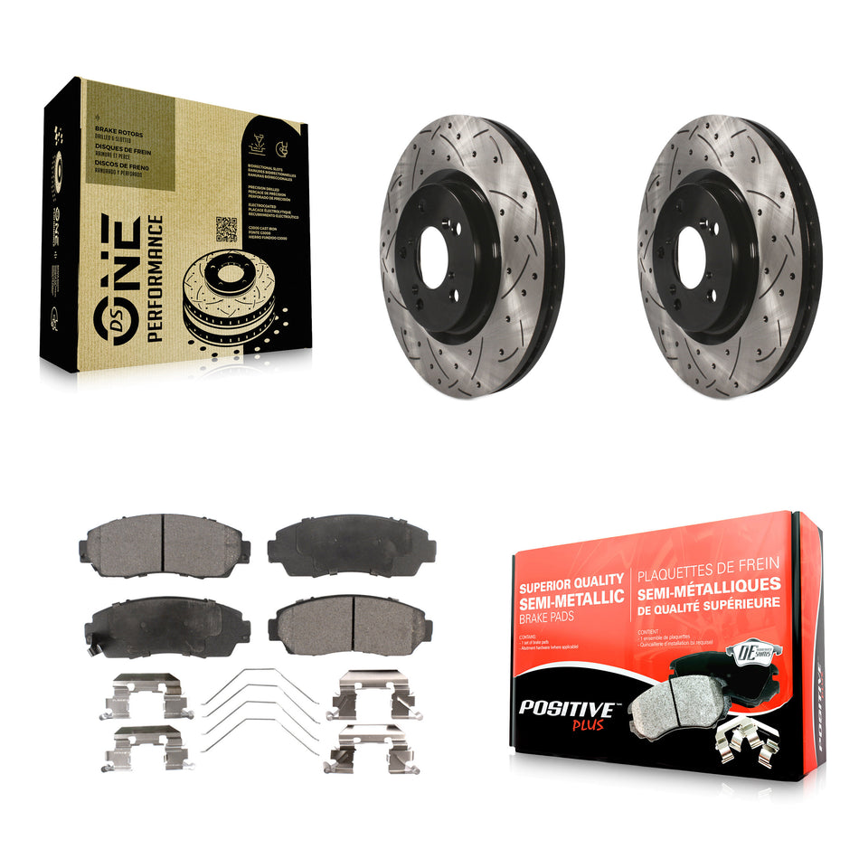 Front Coated Drilled Slotted Disc Brake Rotors And Semi-Metallic Pads Kit For 2011-2014 Honda Odyssey KDF-100130