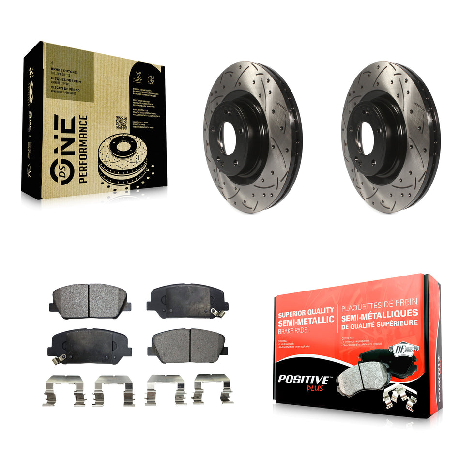 Front Coated Drilled Slotted Disc Brake Rotors And Semi-Metallic Pads Kit For Hyundai Genesis Coupe KDF-100133