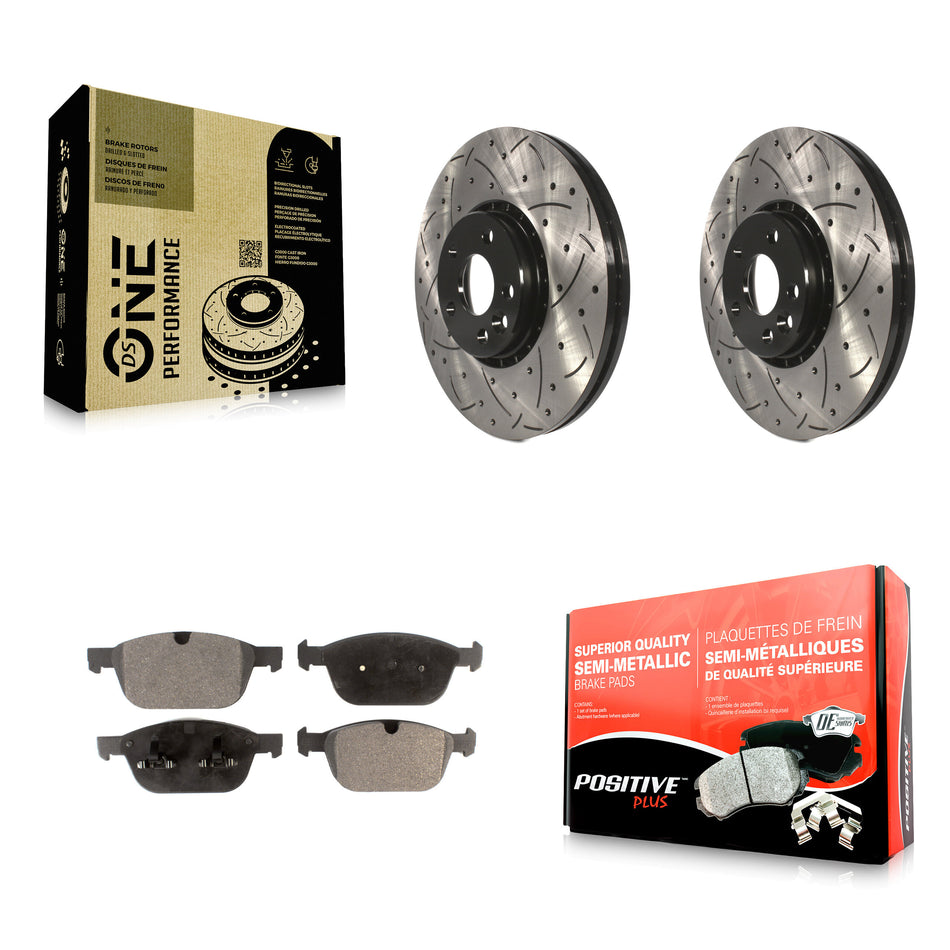 Front Coated Drilled Slotted Disc Brake Rotors And Semi-Metallic Pads Kit For 2010-2015 Volvo XC60 KDF-100134