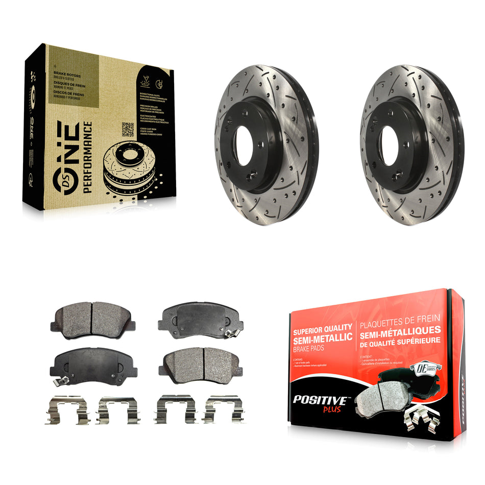 Front Coated Drilled Slotted Disc Brake Rotors And Semi-Metallic Pads Kit For Hyundai Elantra Kia Forte Veloster GT Forte5 Coupe Koup KDF-100141