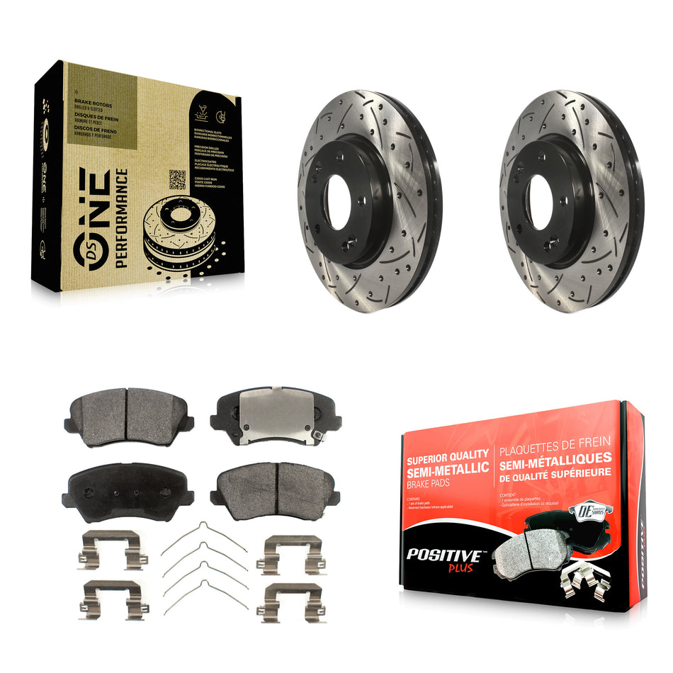 Front Coated Drilled Slotted Disc Brake Rotors And Semi-Metallic Pads Kit For Kia Forte Hyundai Veloster Elantra GT Forte5 Koup KDF-100142