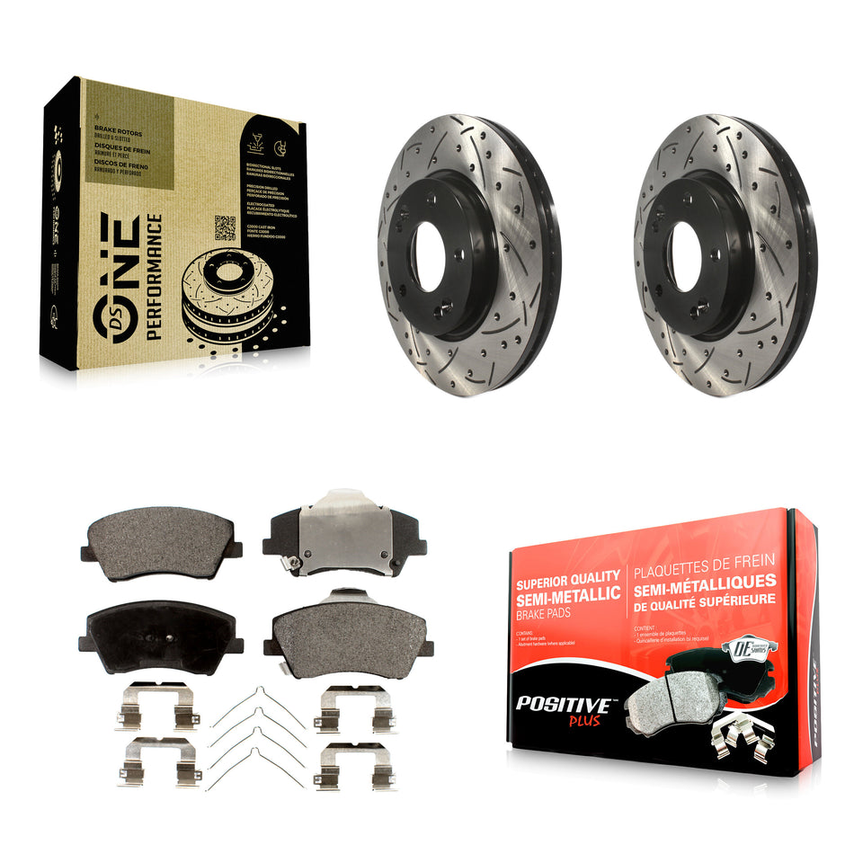 Front Coated Drilled Slotted Disc Brake Rotors And Semi-Metallic Pads Kit For Hyundai Elantra KDF-100143