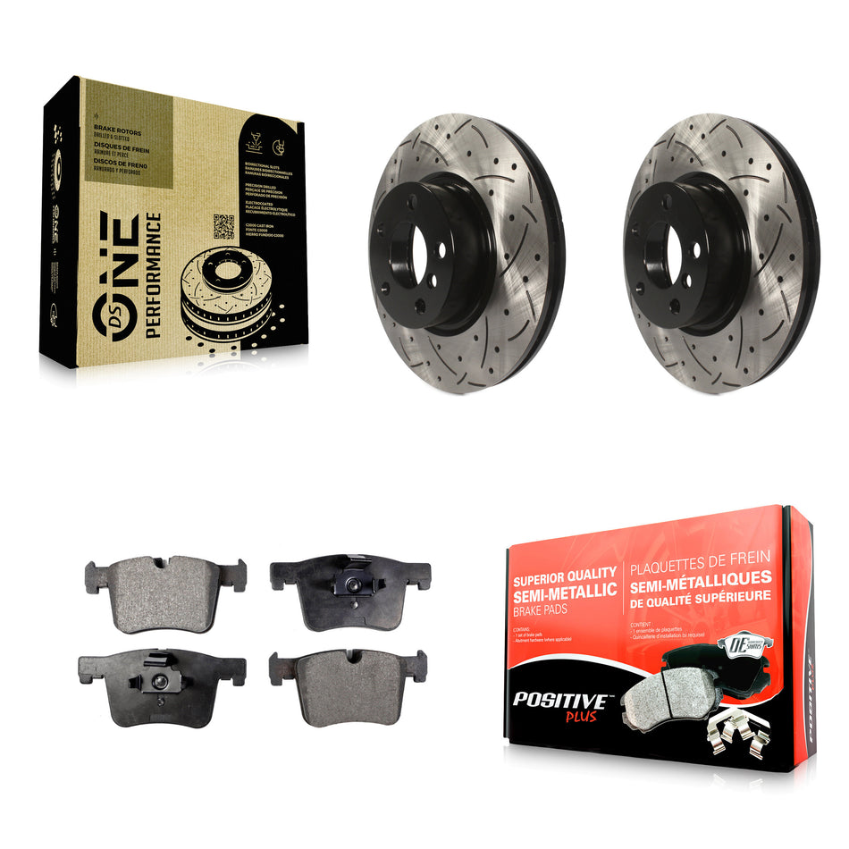 Front Coated Drilled Slotted Disc Brake Rotors And Semi-Metallic Pads Kit For BMW X3 X4 KDF-100144