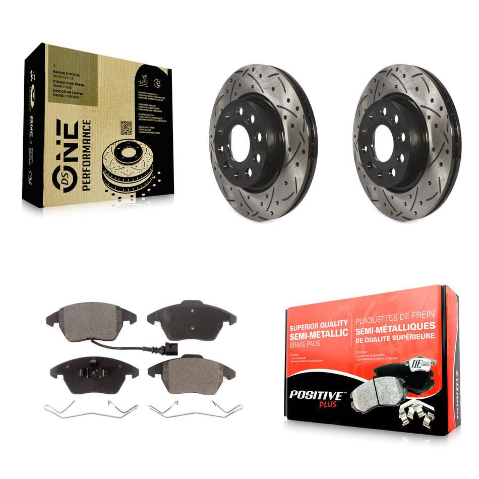 Front Coated Drilled Slotted Disc Brake Rotors And Semi-Metallic Pads Kit For Volkswagen GTI Audi A3 Quattro With 280mm Diameter Rotor KDF-100145