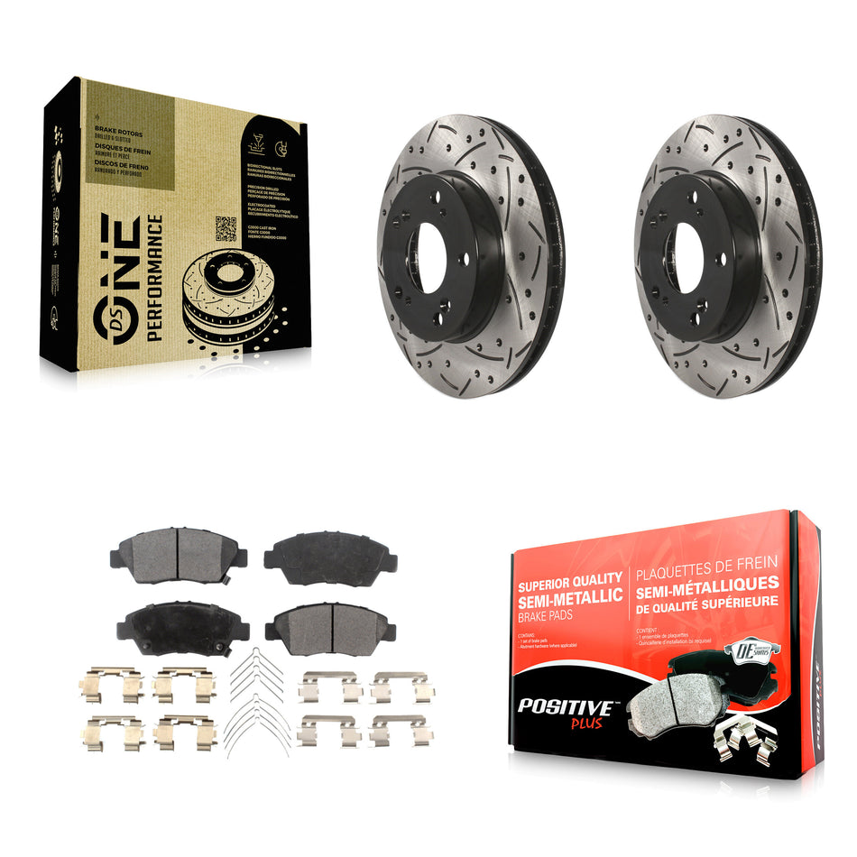 Front Coated Drilled Slotted Disc Brake Rotors And Semi-Metallic Pads Kit For Honda Civic Acura ILX KDF-100153