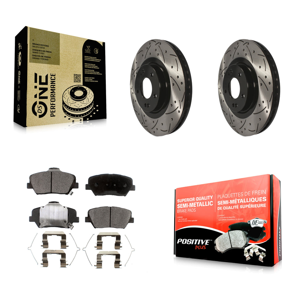 Front Coated Drilled Slotted Disc Brake Rotors And Semi-Metallic Pads Kit For Kia Sorento Hyundai Santa Fe Sport KDF-100156