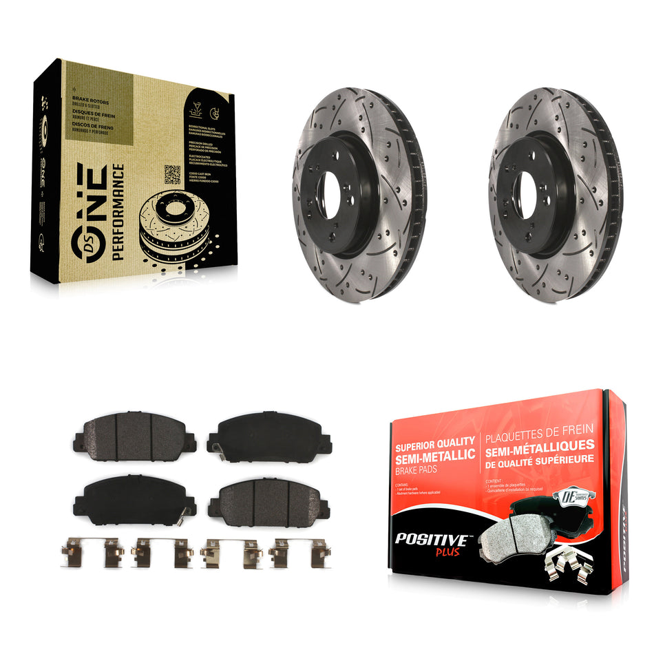 Front Coated Drilled Slotted Disc Brake Rotors And Semi-Metallic Pads Kit For Honda Accord KDF-100161