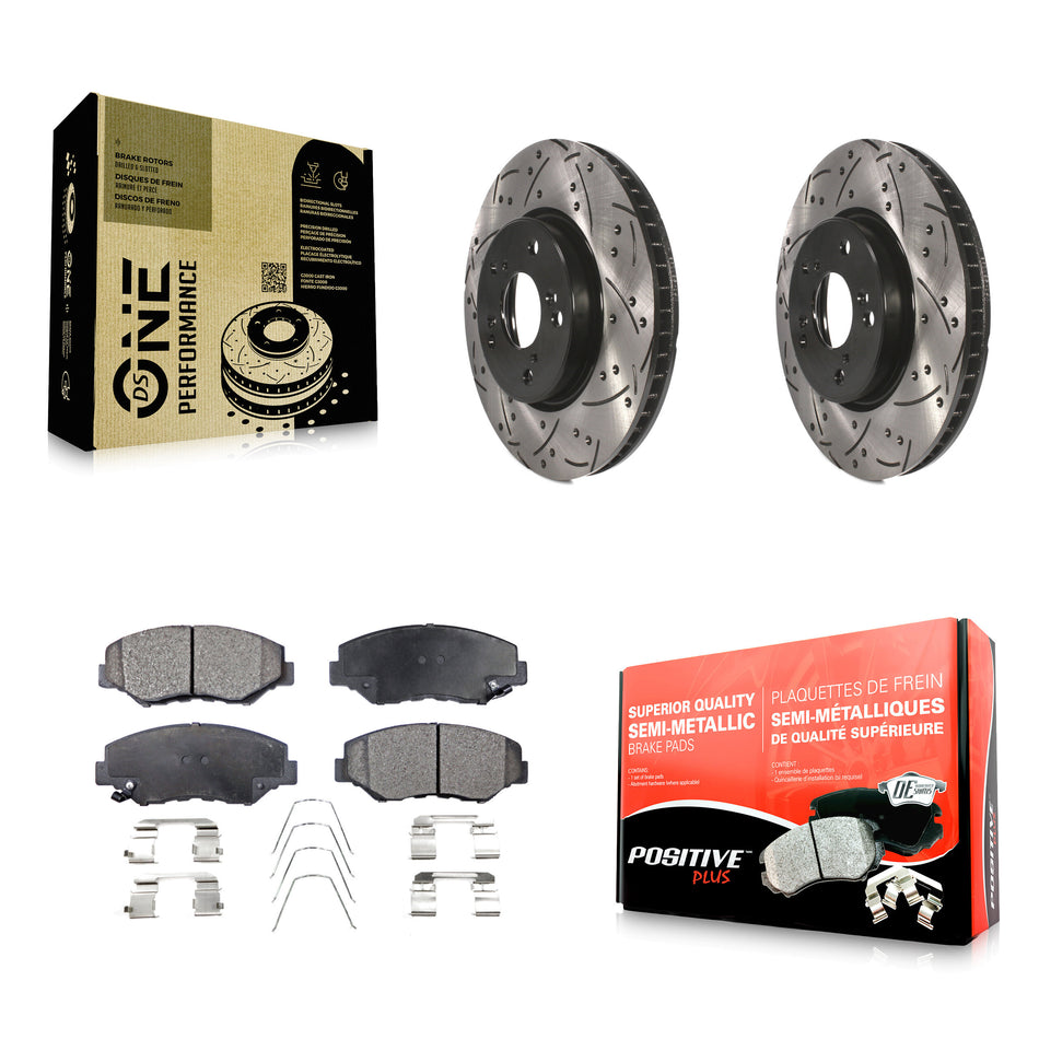 Front Coated Drilled Slotted Disc Brake Rotors And Semi-Metallic Pads Kit For 2015 Honda Civic EX with Manual transmission KDF-100162