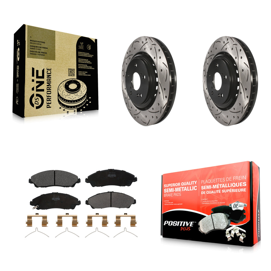 Front Coated Drilled Slotted Disc Brake Rotors And Semi-Metallic Pads Kit For 2014-2016 Acura MDX KDF-100169