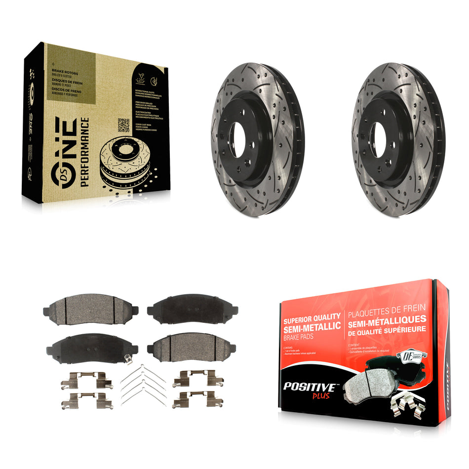 Front Coated Drilled Slotted Disc Brake Rotors And Semi-Metallic Pads Kit For 2015 Nissan LEAF Vehicles Manufactured In Japan KDF-100175
