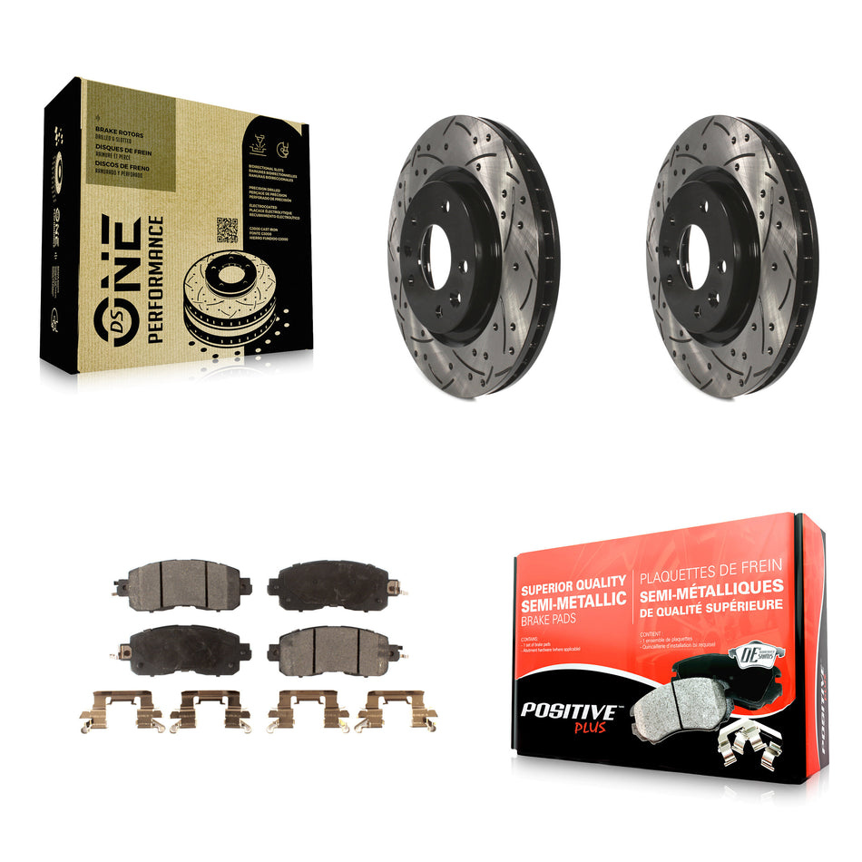 Front Coated Drilled Slotted Disc Brake Rotors And Semi-Metallic Pads Kit For Nissan LEAF KDF-100176