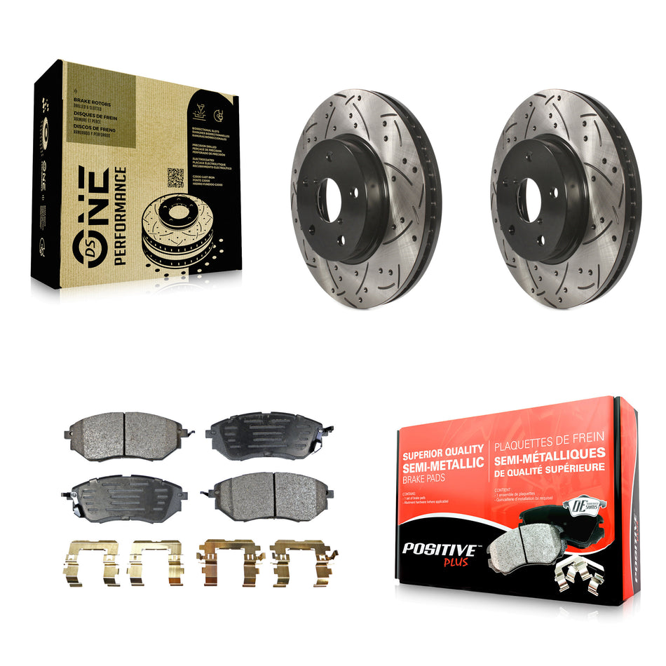 Front Coated Drilled Slotted Disc Brake Rotors And Semi-Metallic Pads Kit For 2015 Subaru Legacy 2.5L KDF-100180