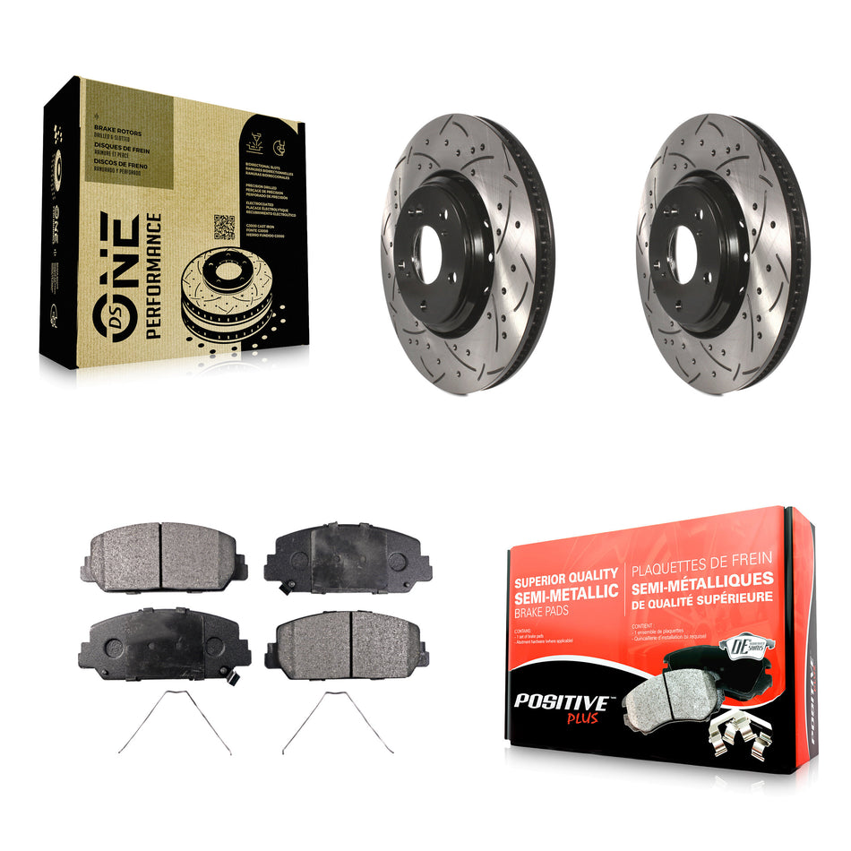 Front Coated Drilled Slotted Disc Brake Rotors And Semi-Metallic Pads Kit For Honda Civic Accord Acura ILX KDF-100184