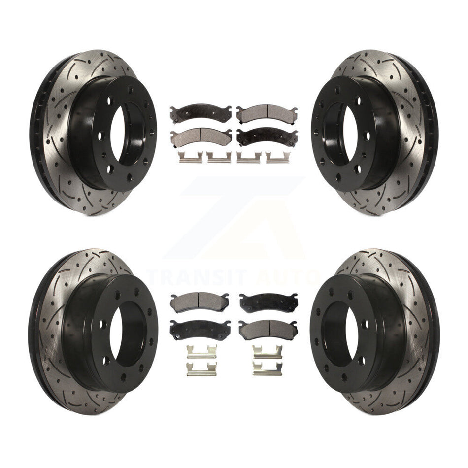 Front Rear Coated Drilled Slotted Disc Brake Rotors And Semi-Metallic Pads Kit For Chevrolet Silverado 2500 HD GMC Sierra 3500 Classic Suburban Yukon XL Avalanche KDF-100186