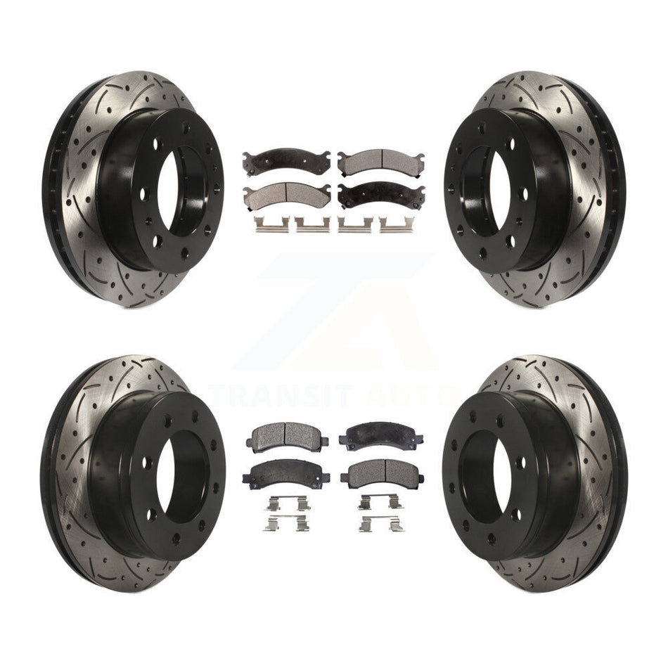 Front Rear Coated Drilled Slotted Disc Brake Rotors And Semi-Metallic Pads Kit For Chevrolet Express 2500 GMC Savana KDF-100187