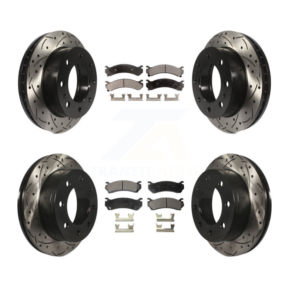Front Rear Coated Drilled Slotted Disc Brake Rotors And Semi-Metallic Pads Kit For Chevrolet Silverado 2500 HD GMC Sierra Hummer H2 1500 Suburban Yukon XL Avalanche Classic KDF-100188