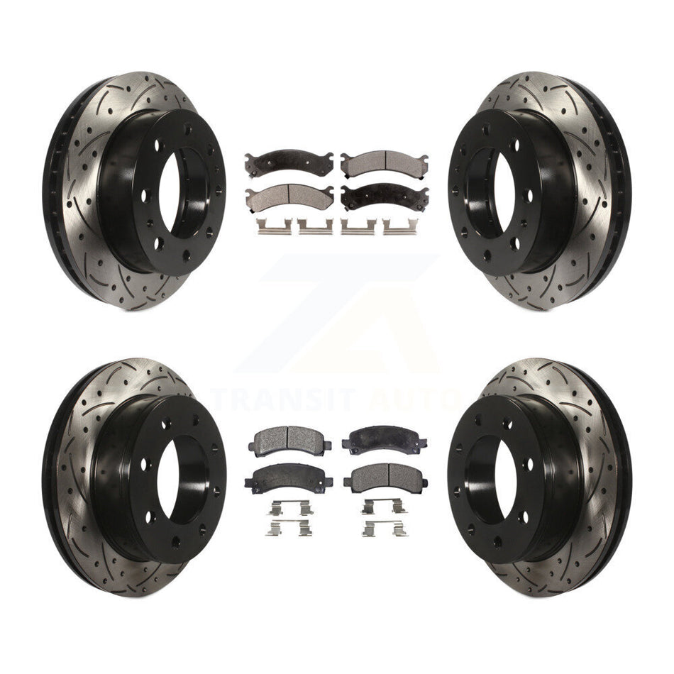 Front Rear Coated Drilled Slotted Disc Brake Rotors And Semi-Metallic Pads Kit For Chevrolet Express 2500 GMC Savana KDF-100190