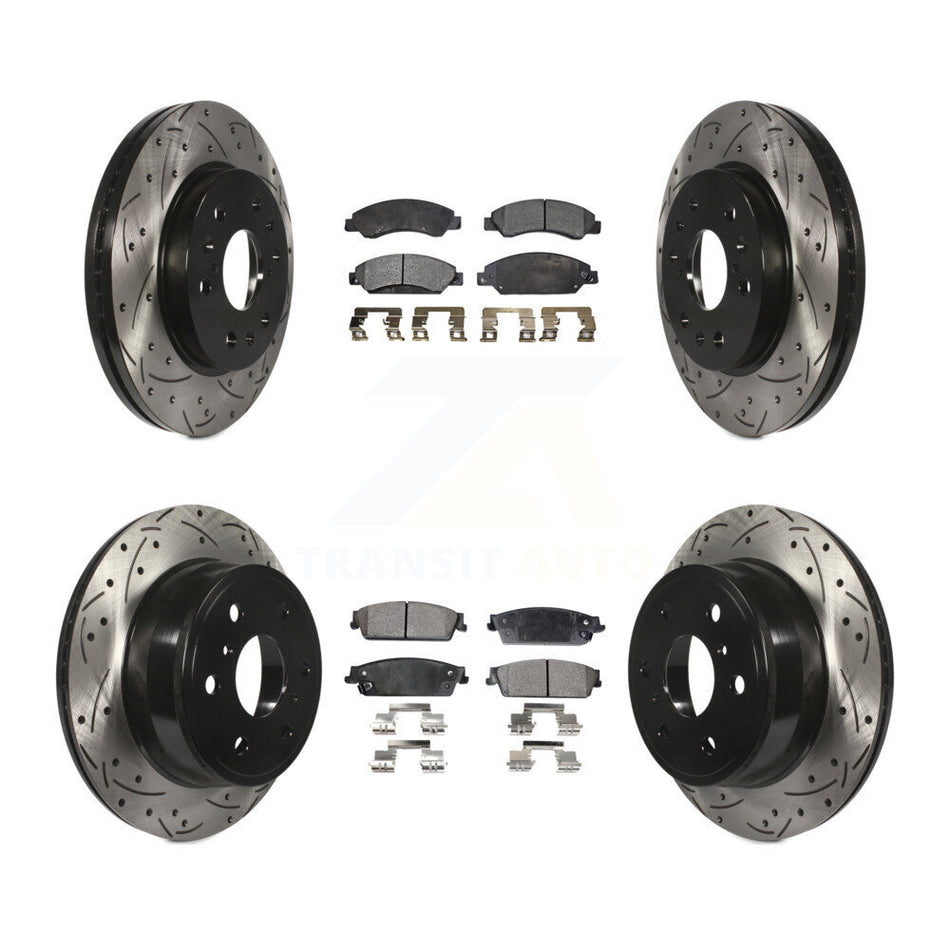 Front Rear Coated Drilled Slotted Disc Brake Rotors And Semi-Metallic Pads Kit For 2007-2007 Chevrolet Tahoe GMC Suburban 1500 Yukon Cadillac Avalanche XL Escalade ESV EXT KDF-100191