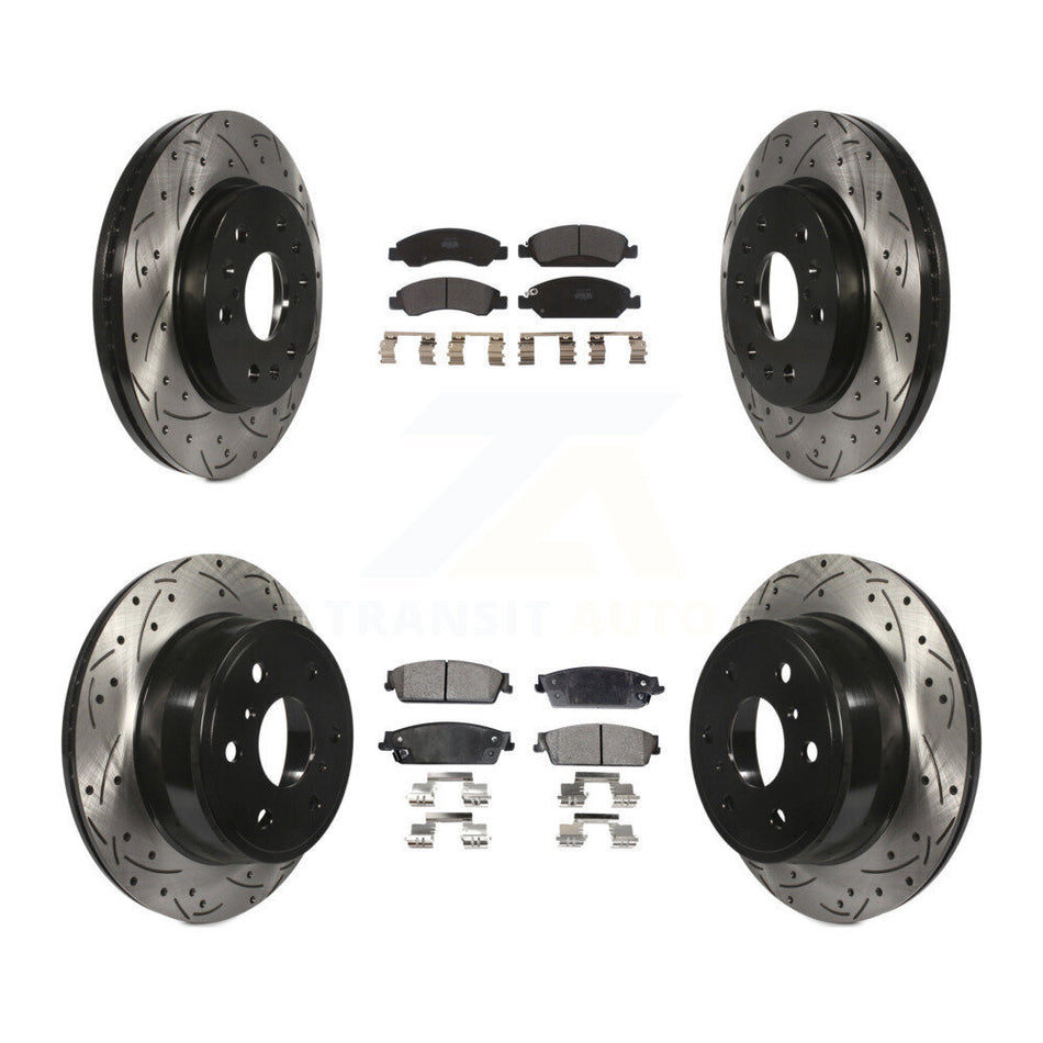 Front Rear Coated Drilled Slotted Disc Brake Rotor & Semi-Metallic Pad Kit For Chevrolet Silverado 1500 GMC Sierra Tahoe Suburban Yukon Cadillac XL Avalanche Escalade ESV EXT KDF-100192