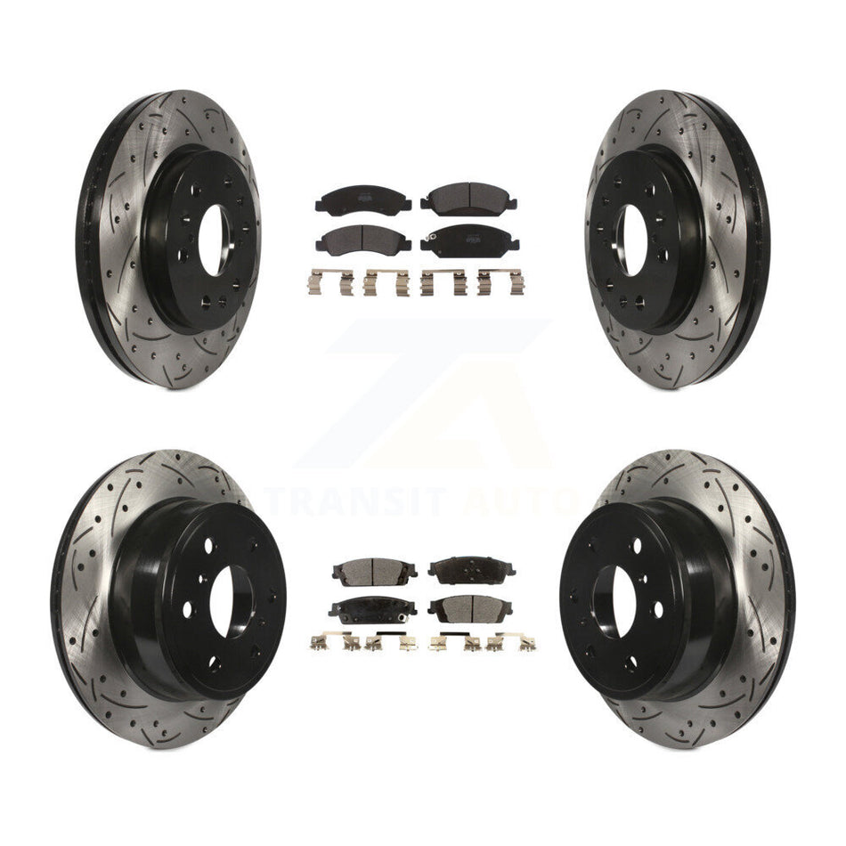 Front Rear Coated Drilled Slotted Disc Brake Rotors And Semi-Metallic Pads Kit For Chevrolet Silverado 1500 GMC Sierra Tahoe Suburban Yukon Cadillac XL Escalade ESV KDF-100193