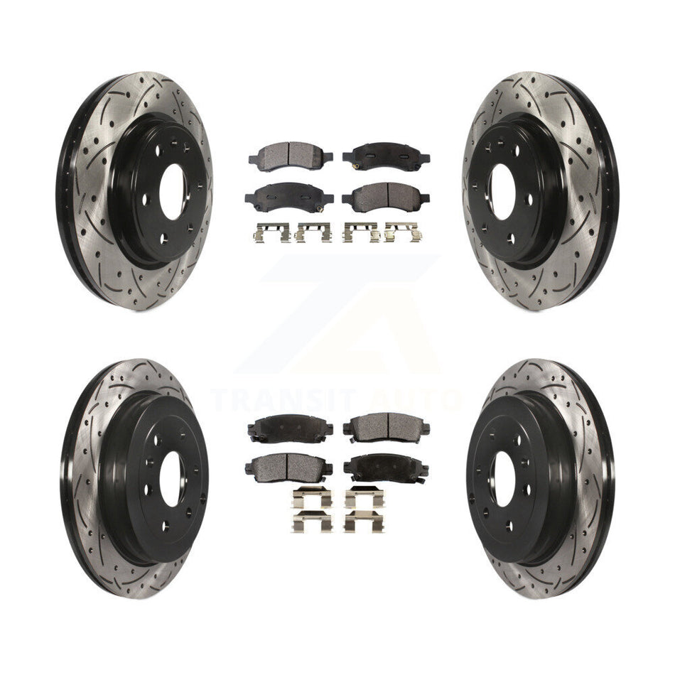 Front Rear Coated Drilled Slotted Disc Brake Rotors And Semi-Metallic Pads Kit For Chevrolet Traverse GMC Acadia Buick Enclave Saturn Outlook Limited KDF-100194