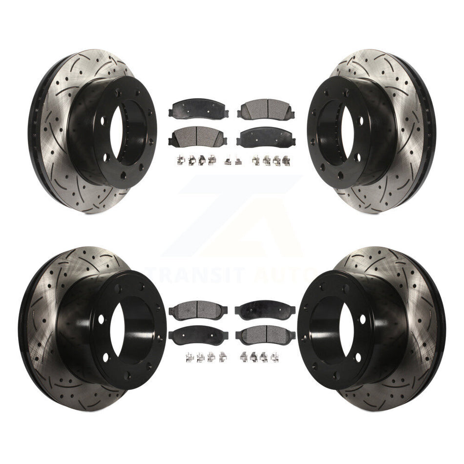 Front Rear Coated Drilled Slotted Disc Brake Rotors And Semi-Metallic Pads Kit For Ford F-250 Super Duty F-350 4WD KDF-100208
