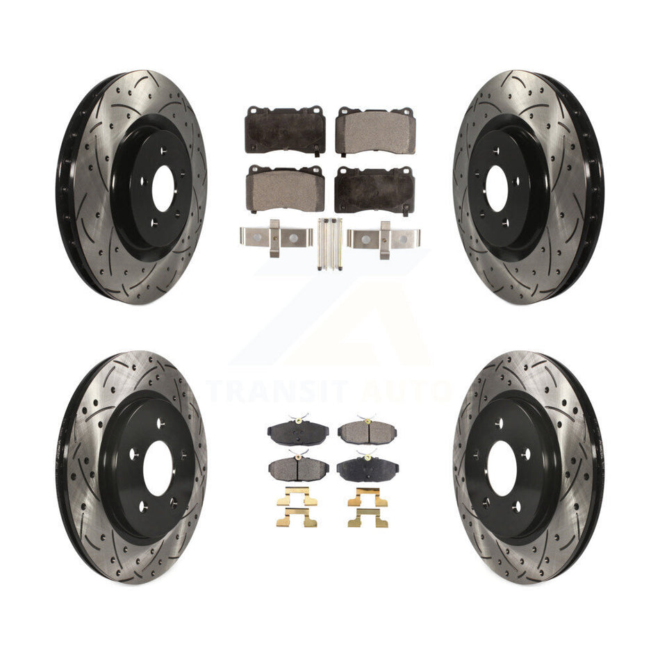Front Rear Coated Drilled Slotted Disc Brake Rotors And Semi-Metallic Pads Kit For Ford Mustang KDF-100215