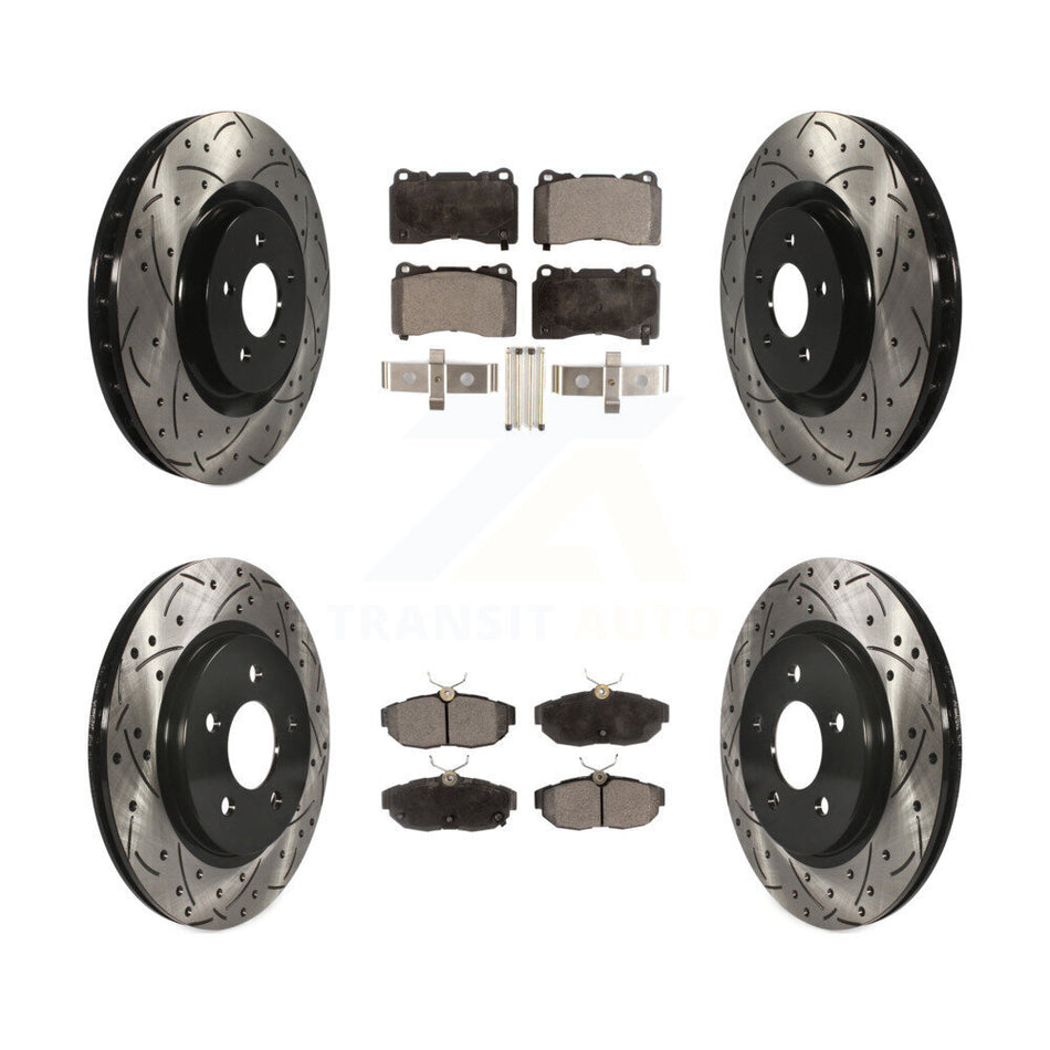 Front Rear Coated Drilled Slotted Disc Brake Rotors And Semi-Metallic Pads Kit For Ford Mustang KDF-100216