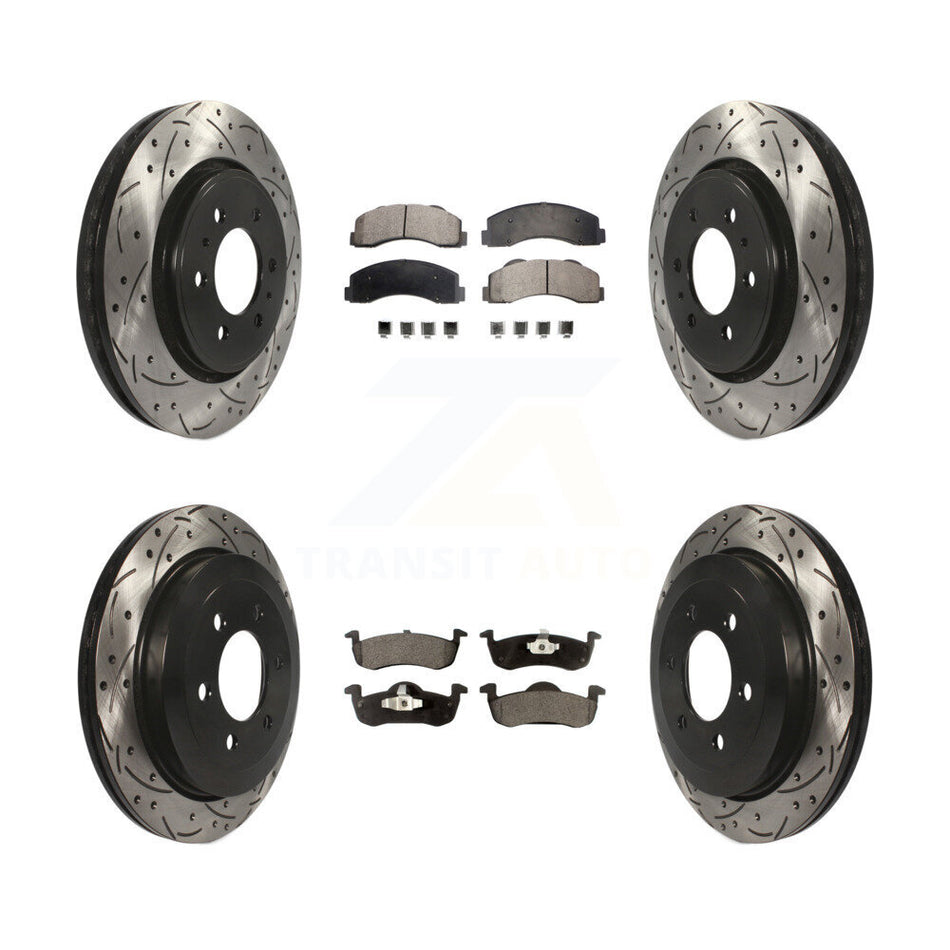 Front Rear Coated Drilled Slotted Disc Brake Rotors And Semi-Metallic Pads Kit For 2010-2017 Ford Expedition Lincoln Navigator KDF-100219