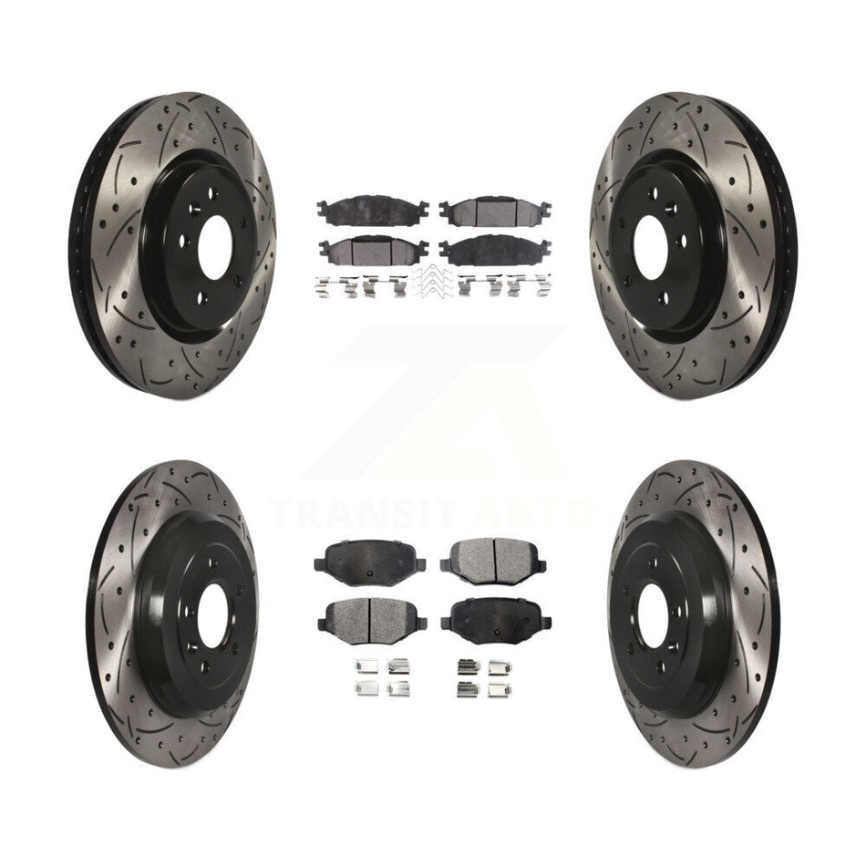 Front Rear Coated Drilled Slotted Disc Brake Rotors And Semi-Metallic Pads Kit For Ford Explorer Taurus Flex Lincoln MKT MKS KDF-100223
