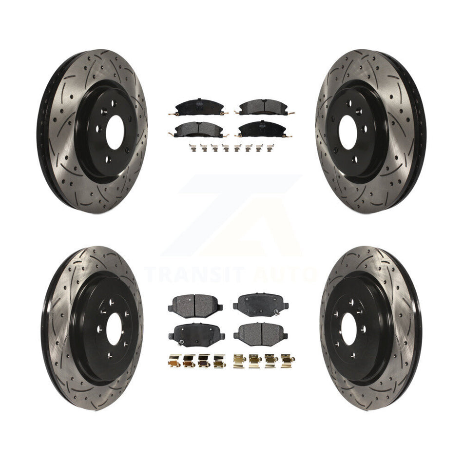 Front Rear Coated Drilled Slotted Disc Brake Rotors And Semi-Metallic Pads Kit For 2013 Ford Explorer Sport With Heavy Duty Brakes KDF-100225