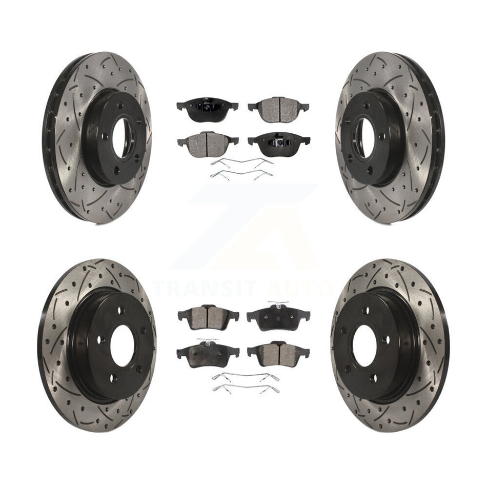 Front Rear Coated Drilled Slotted Disc Brake Rotors And Semi-Metallic Pads Kit For Ford Focus KDF-100229