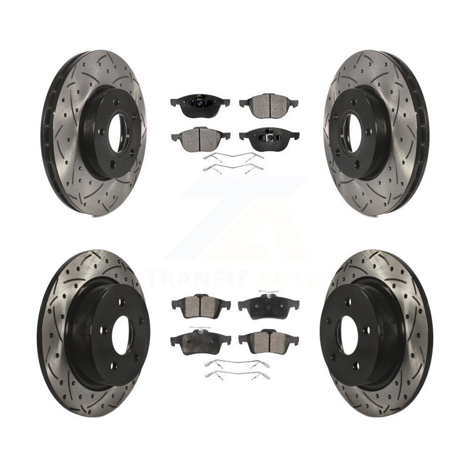 Front Rear Coated Drilled Slotted Disc Brake Rotors And Semi-Metallic Pads Kit For Ford C-Max KDF-100230