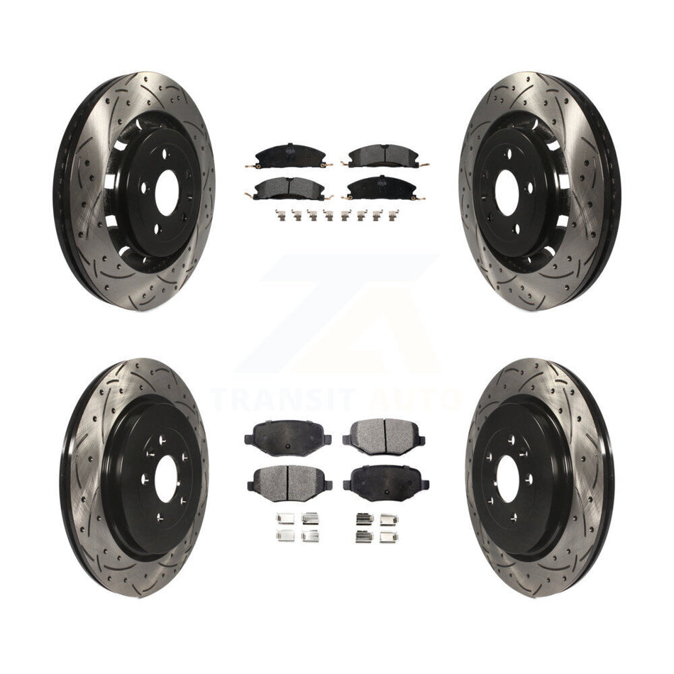 Front Rear Coated Drilled Slotted Disc Brake Rotors And Semi-Metallic Pads Kit For Ford Explorer Police Interceptor Utility Lincoln MKS Flex Taurus MKT KDF-100232