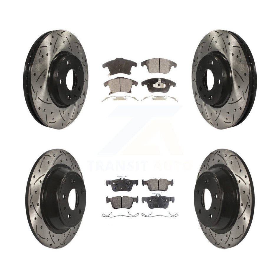Front Rear Coated Drilled Slotted Disc Brake Rotors And Semi-Metallic Pads Kit For Ford Fusion Lincoln MKZ KDF-100234