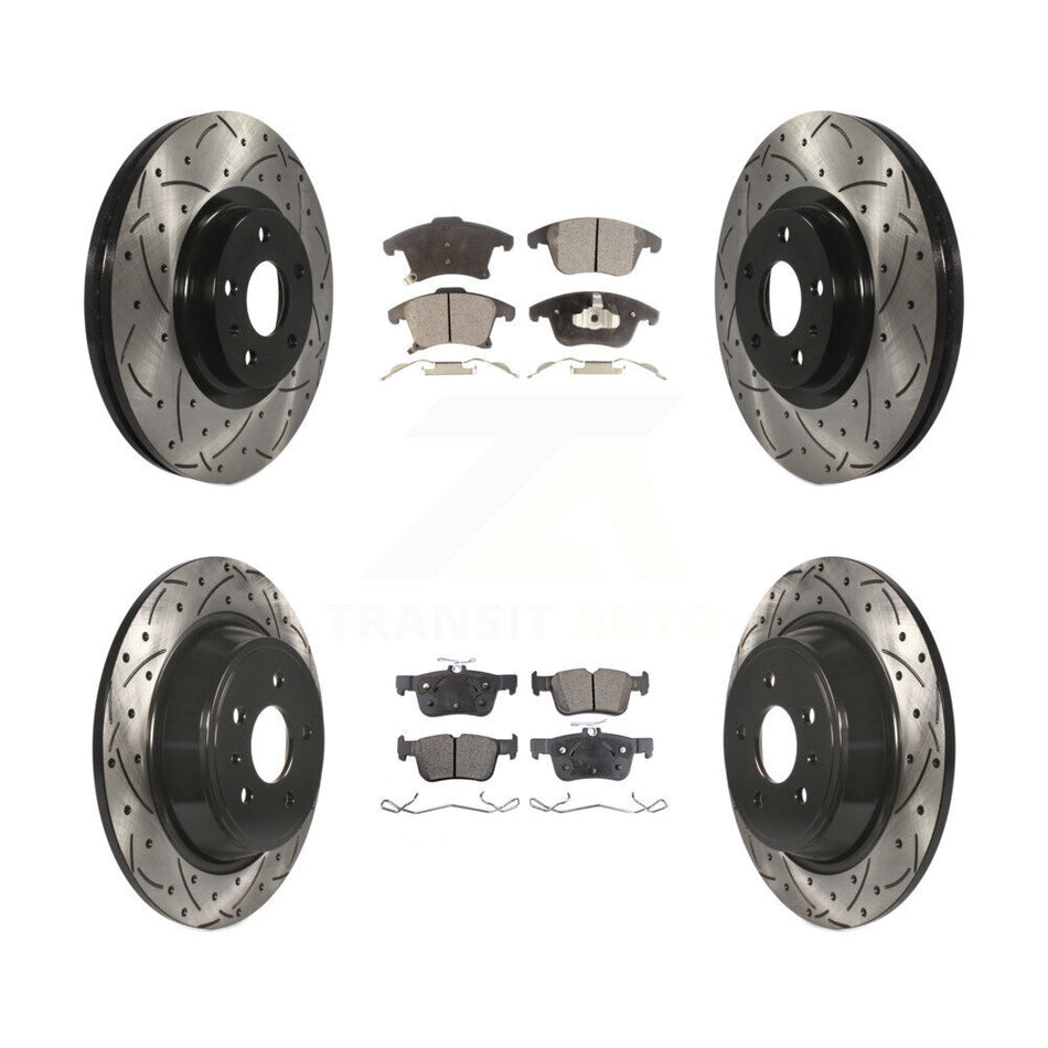 Front Rear Coated Drilled Slotted Disc Brake Rotors And Semi-Metallic Pads Kit For Ford Fusion Lincoln MKZ KDF-100235