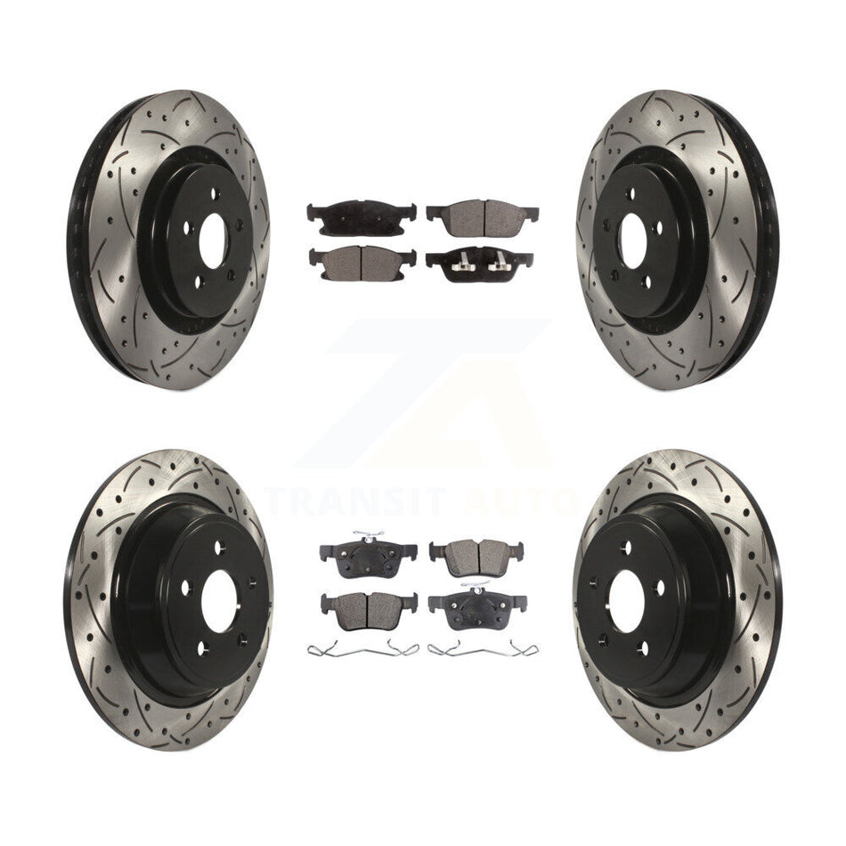 Front Rear Coated Drilled Slotted Disc Brake Rotors And Semi-Metallic Pads Kit For Ford Edge Lincoln MKX Nautilus KDF-100242