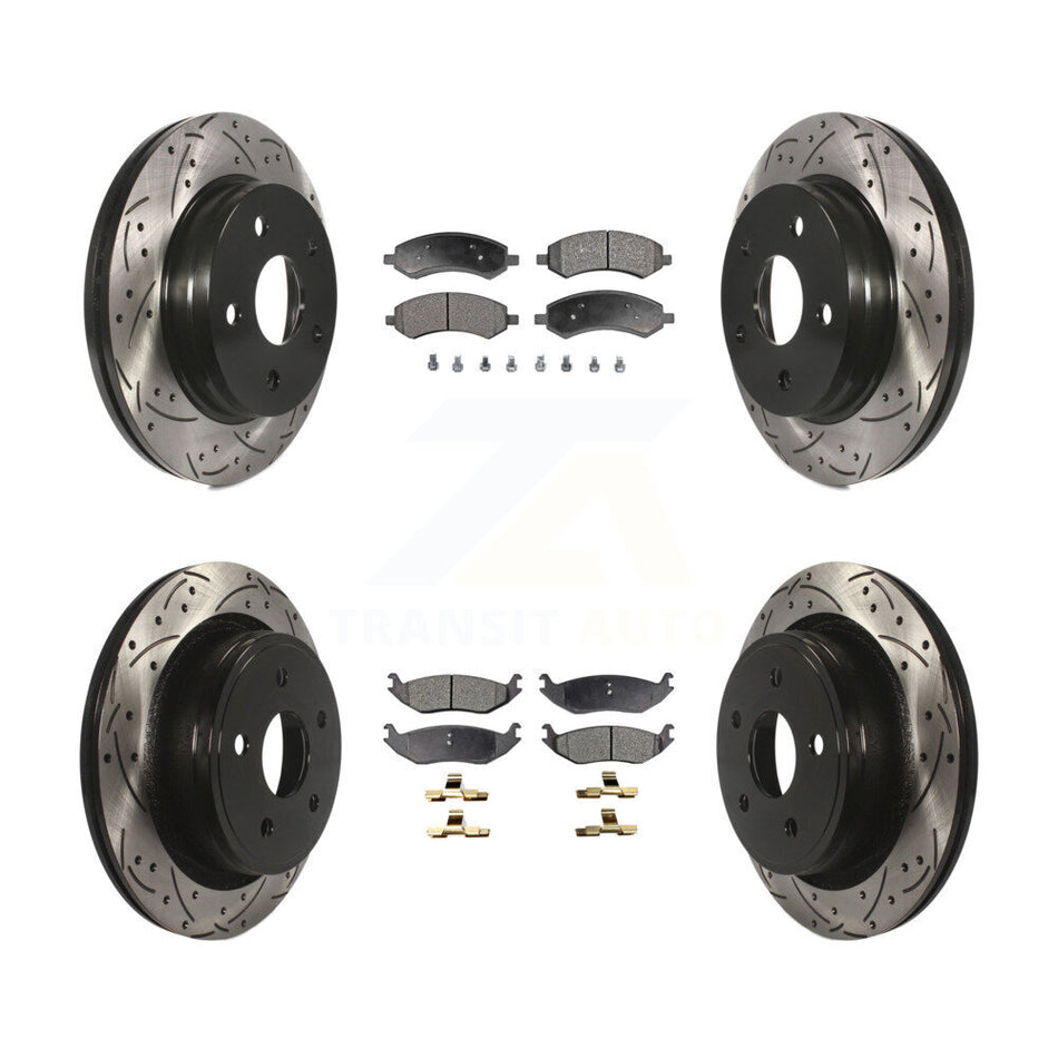 Front Rear Coated Drilled Slotted Disc Brake Rotors And Semi-Metallic Pads Kit For Ram 1500 Dodge Classic Durango Chrysler Aspen KDF-100243