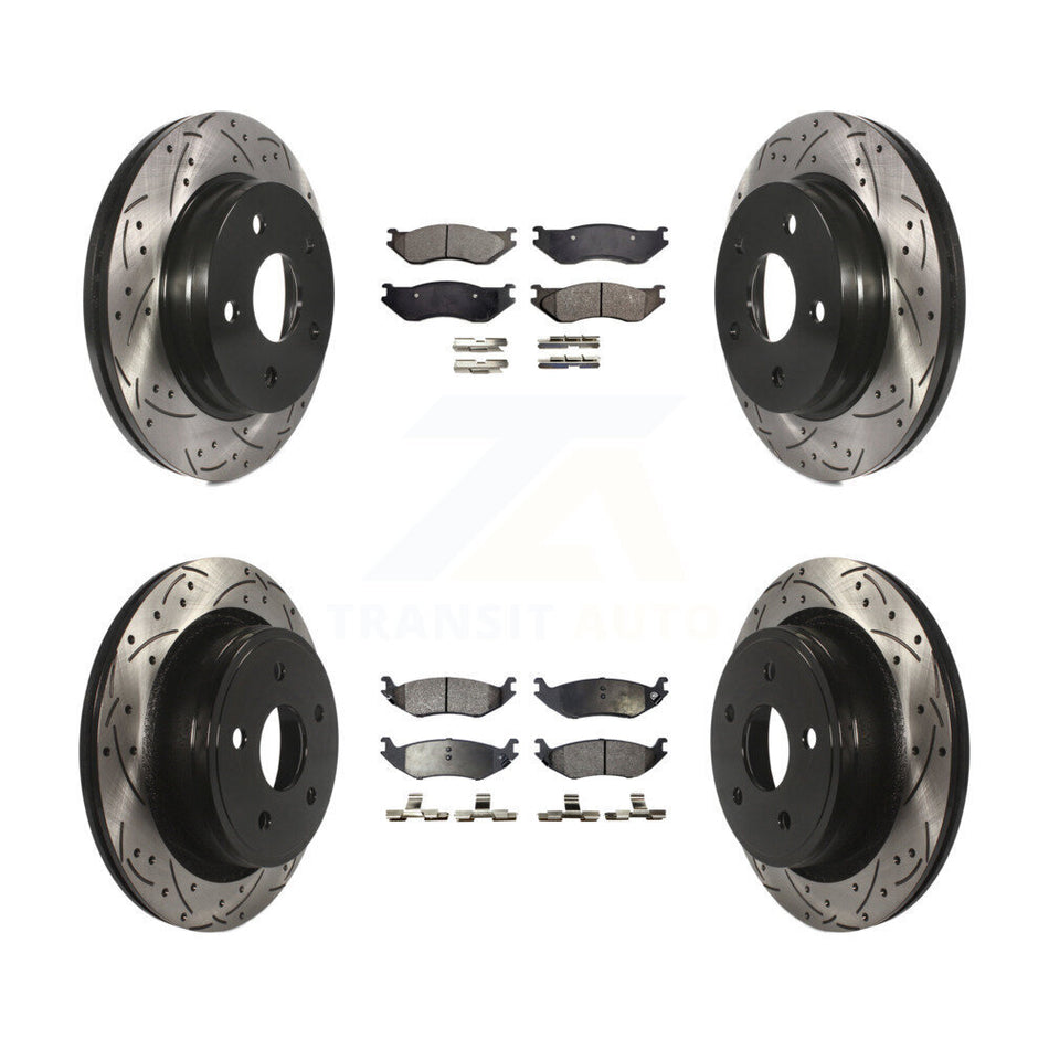 Front Rear Coated Drilled Slotted Disc Brake Rotors And Semi-Metallic Pads Kit For Dodge Ram 1500 KDF-100244