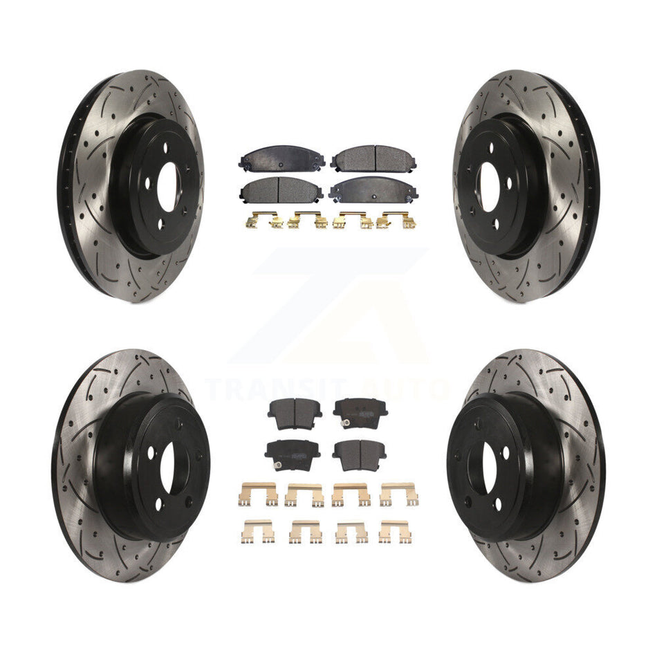 Front Rear Coated Drilled Slotted Disc Brake Rotors And Semi-Metallic Pads Kit For 2005-2006 Chrysler 300 AWD with 3.5L KDF-100248