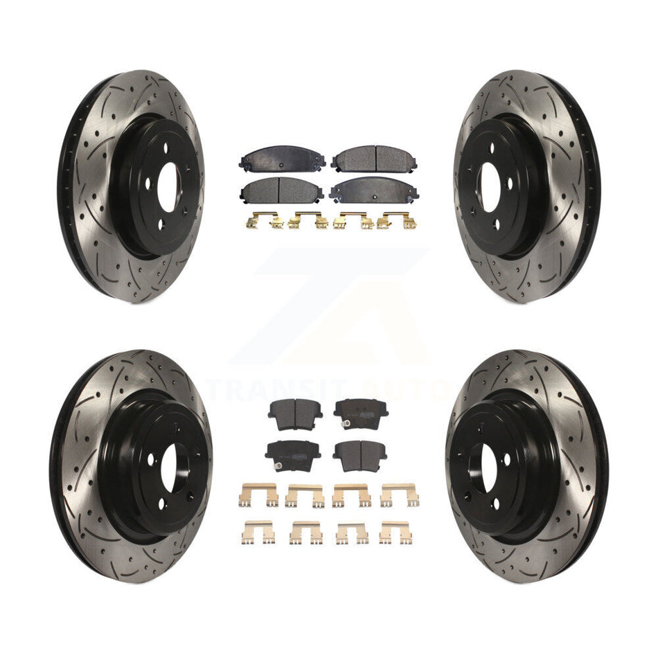 Front Rear Coated Drilled Slotted Disc Brake Rotors And Semi-Metallic Pads Kit For Dodge Charger With Police Package KDF-100250