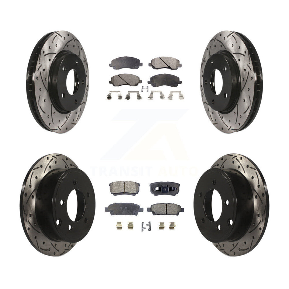 Front Rear Coated Drilled Slotted Disc Brake Rotors And Semi-Metallic Pads Kit For Mitsubishi Lancer KDF-100251