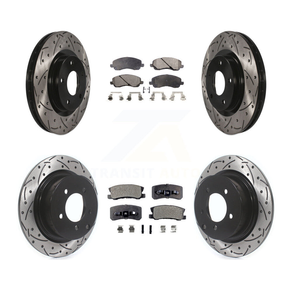Front Rear Coated Drilled Slotted Disc Brake Rotor And Semi-Metallic Pad Kit For Jeep Patriot Compass Chrysler Dodge Avenger Sebring Mitsubishi Lancer 200 Outlander Sport RVR KDF-100254