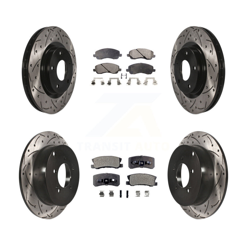 Front Rear Coated Drilled Slotted Disc Brake Rotors And Semi-Metallic Pads Kit For Mitsubishi Outlander KDF-100256