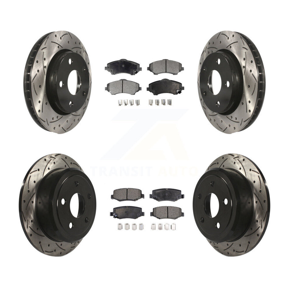 Front Rear Coated Drilled Slotted Disc Brake Rotors And Semi-Metallic Pads Kit For Jeep Wrangler JK KDF-100258