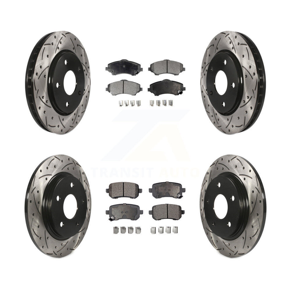 Front Rear Coated Drilled Slotted Disc Brake Rotors And Semi-Metallic Pads Kit For Dodge Grand Caravan Chrysler Town & Country Journey Volkswagen Routan Ram C/V KDF-100259