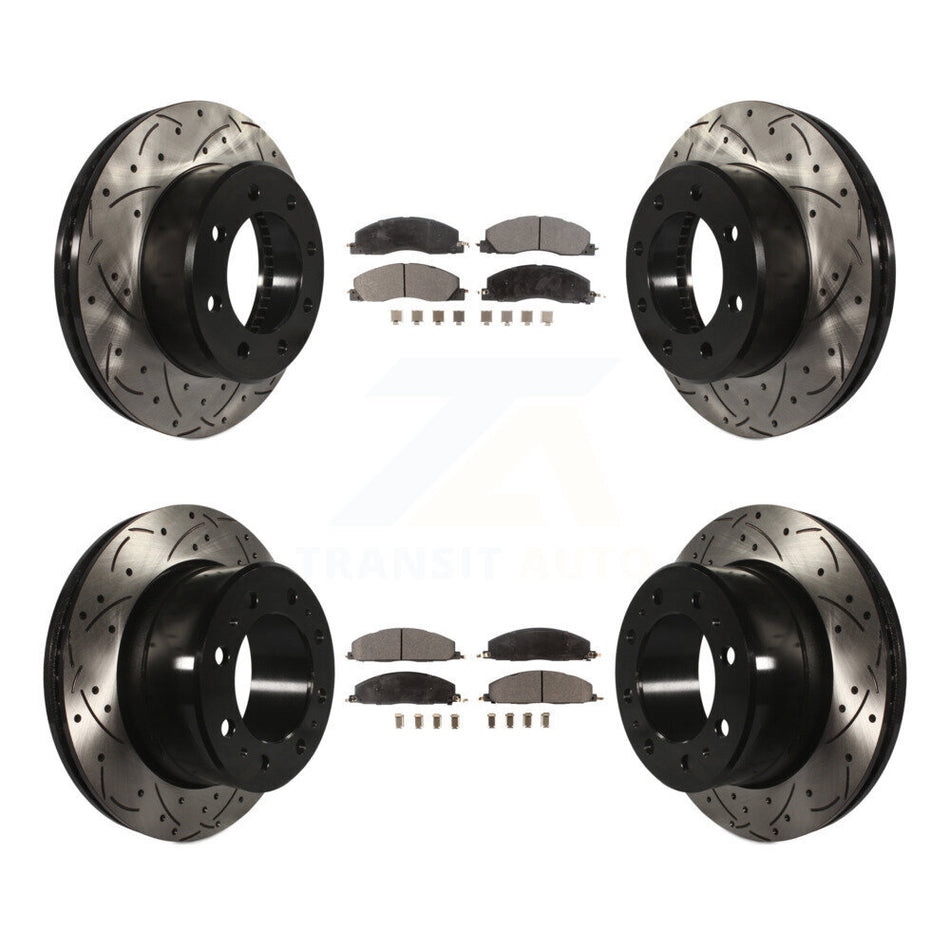 Front Rear Coated Drilled Slotted Disc Brake Rotors And Semi-Metallic Pads Kit For Ram 2500 3500 1500 Dodge KDF-100260