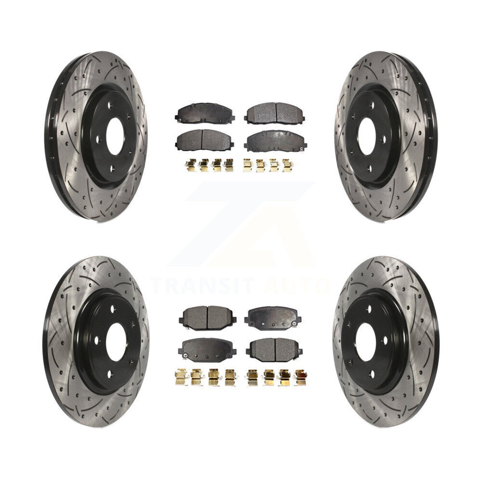 Front Rear Coated Drilled Slotted Disc Brake Rotors And Semi-Metallic Pads Kit For Dodge Grand Caravan Journey Chrysler Town & Country Ram C/V Volkswagen Routan KDF-100263